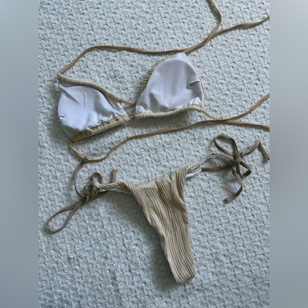 Beige Ribbed Bikini Set - Picture 2 of 2